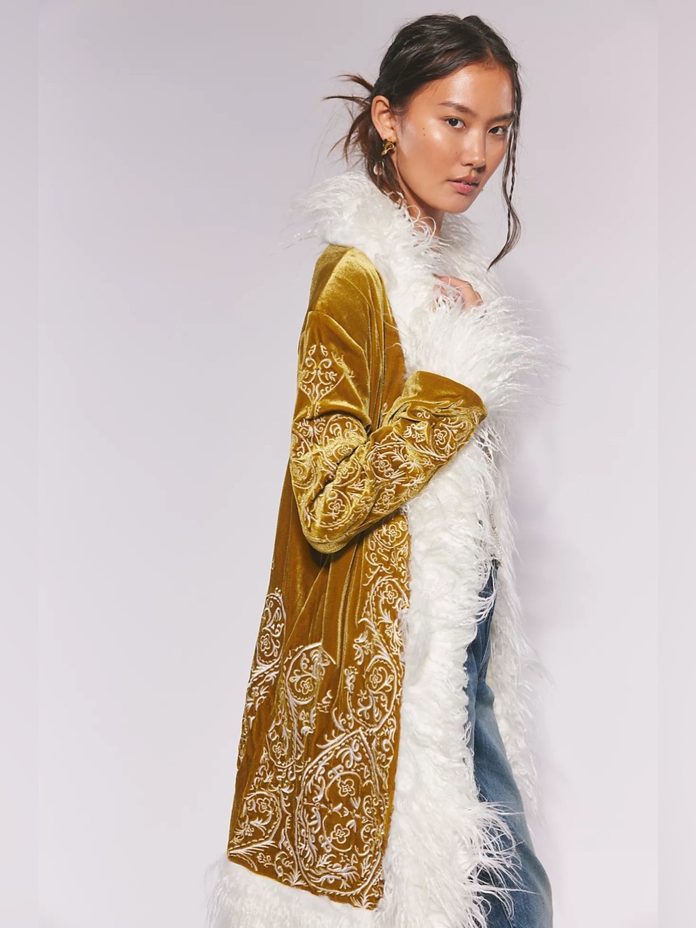 NWT Free People Understated Leather Moon Glow Velvet Embroidered Jacket Duster